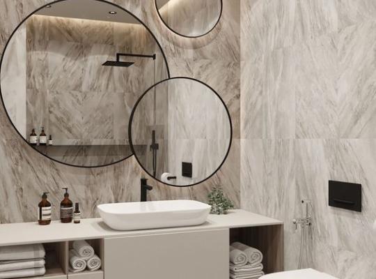 Yuvarlak Aynalı Modern Banyo Dolabı