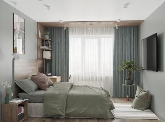 Ahşap Ve Kamuflaj Yeşili Yatak Odası Tasarımı