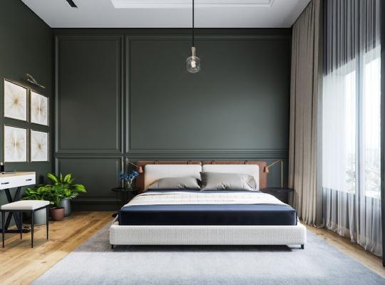 Beyaz ve Yosun Yeşili Yatak Odası Tasarımı
