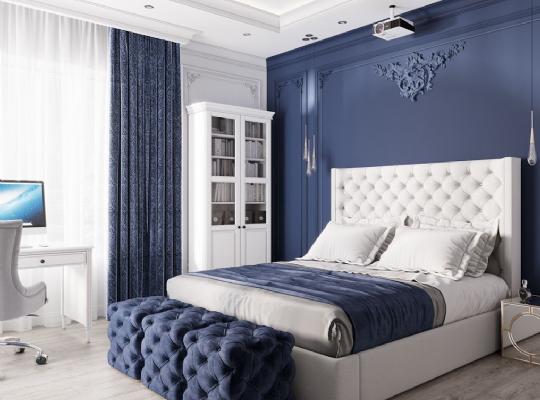 Sarıyer Beyaz Mavi Villa Yatak Odası Dekorasyonu