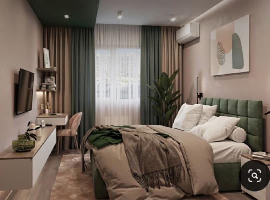 Tuzla Koyu Yeşil Bej Yatak Odası Dekorasyonu