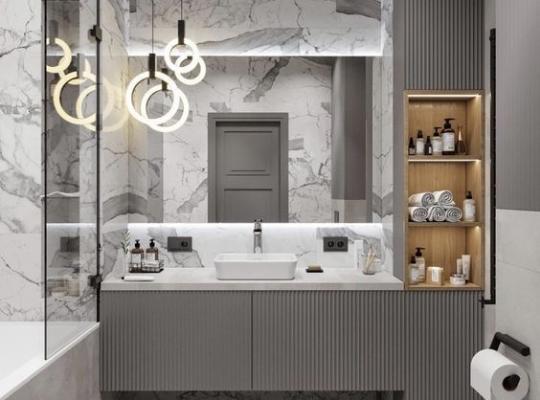 Gri Beyaz Modern Banyo Dekorasyonu